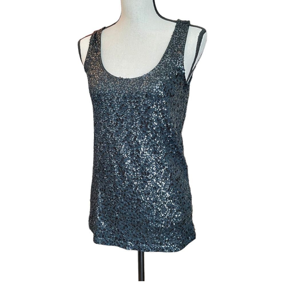J.Crew Womens Drapey Sequin Tank Top Linen Black Scoop Neck Pullover Solid S